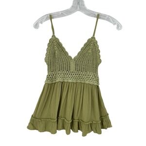 Hint of Blush Y2K Crochet Top Womens Sz M Babydoll Hippie Boho Festival‎ Flowy